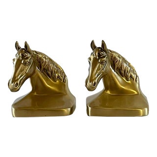 Vintage Equestrian Brass Horse Head Bookends - a Pair For Sale