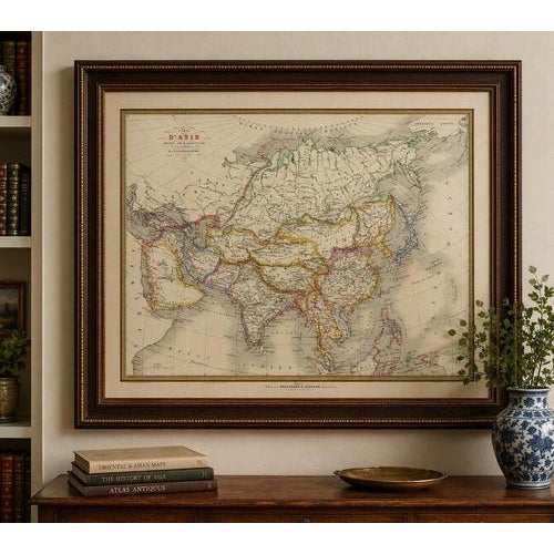 A finely detailed and visually elegant antique map of Asia, published in Paris in 1861 under the direction of the French...
