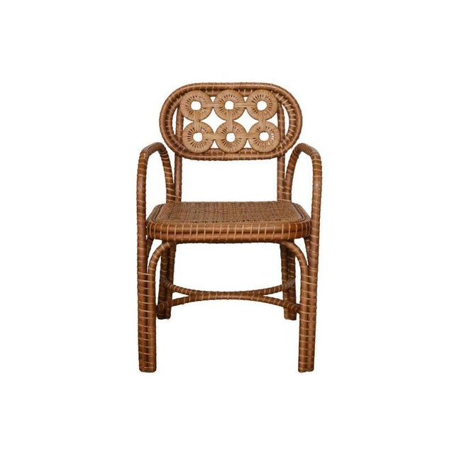 Bridget chair with arms in stained rattan and plywood by popus editions. Dimensions: w 54 x d 59 x h 86 cm. Materials:...