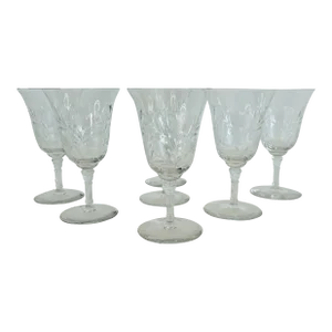 Vintage 1950s Thistle Cut Glass Wine Stems- Set of 7