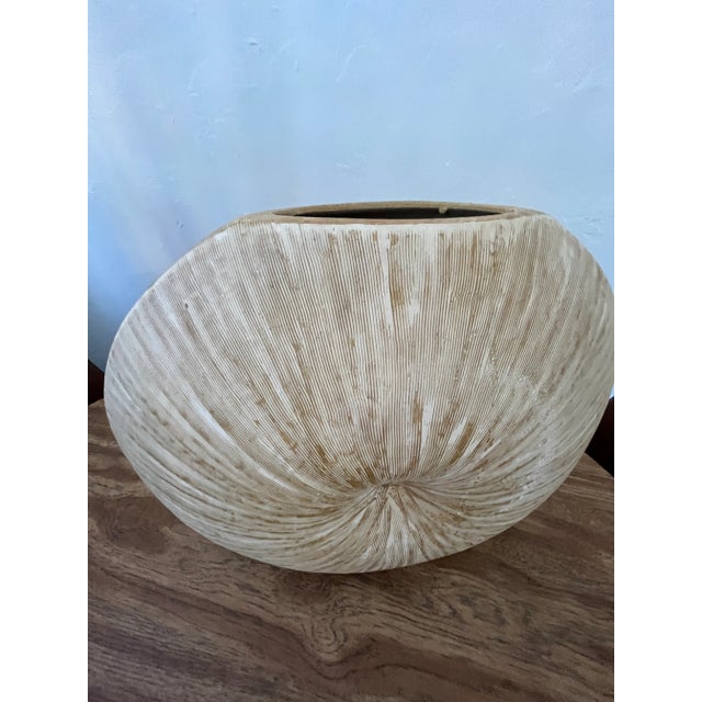 Taupe Postmodern, Coastal Style White and Taupe Organic Floor Vase For Sale - Image 8 of 11