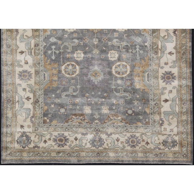 Indian Wool Floral Oushak Area Rug Hand-Knotted in Earthy Tones For Sale - Image 4 of 13