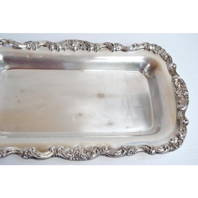 1950s International Silver Co. Silverplate Rectangle Embossed Bread Platter Serving Tray For Sale - Image 15 of 16