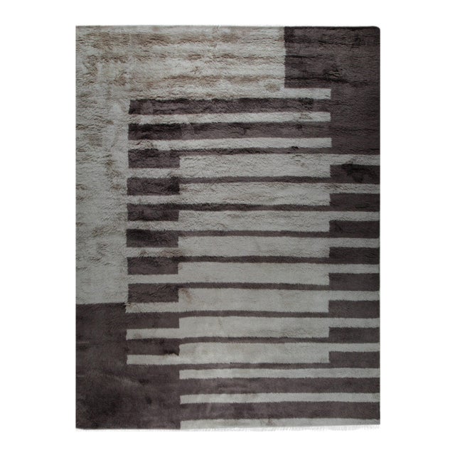8x10 Nadia Mira Brown Geometric Modern Hand Knotted Wool Carpet Rug For Sale