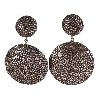 Fabrice Paris Taupe and Silver Resin Dangle Clip Earrings For Sale