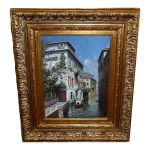 Vintage Venetain Style Oil on Canvas Painting W/Gilded Wood Frame