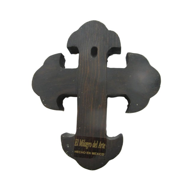 Mid 20th Century Milagros Dense Brass Charms Mexican Folk Art Carved Wood Wall Cross Amulet For Sale - Image 5 of 6