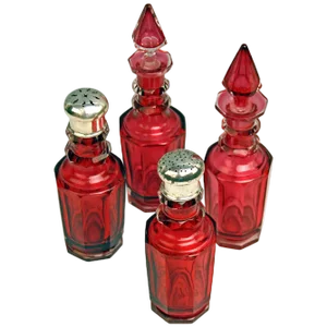 Oil and Vinegar Condiment Set in Glass and Silver, Vienna, 1854, Set of 4