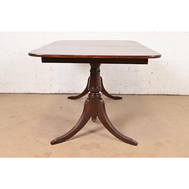 Baker Furniture Style Georgian Mahogany Double Pedestal Extension Dining Table, Newly Refinished For Sale - Image 12 of 13