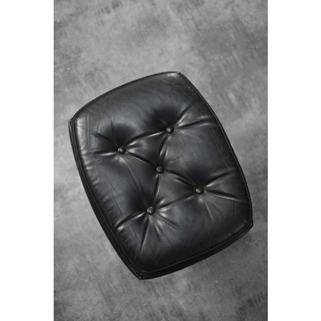Mid-Century Scandinavian Modern Black Leather Rectangular Ottoman, 1970s For Sale - Image 6 of 9