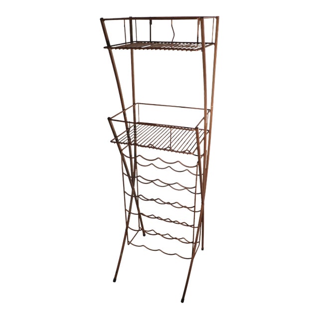 Mid Century Wrought Iron Wine Rack Display Stand Made in Usa Ca 1950/1970’s For Sale