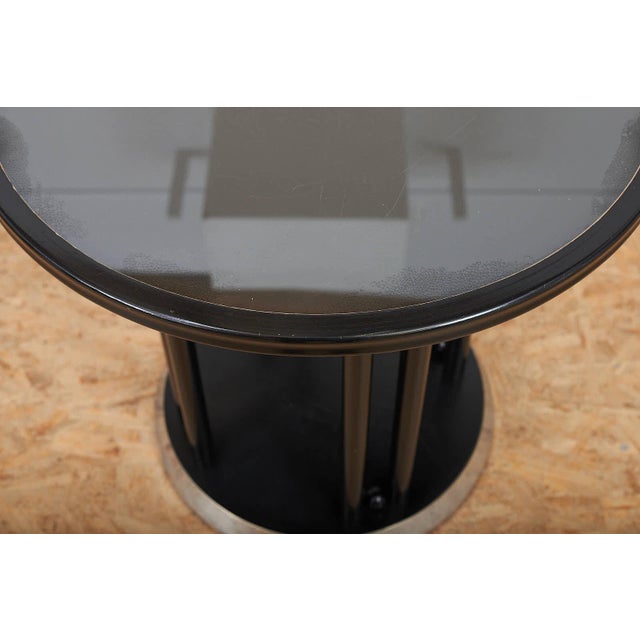 Wittmann Fledermaus Side Table in Black Lacquered Wood with Metal Edge and Leather Glass Top by Josef Hoffmann for Wittmann, 1990s For Sale - Image 4 of 12