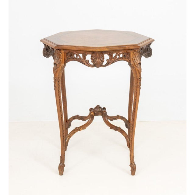 Louis XV Style Octagonal Walnut Occasional Table, with the reticulated apron carved with shell motif. 30.5" H x 24.5" W x...