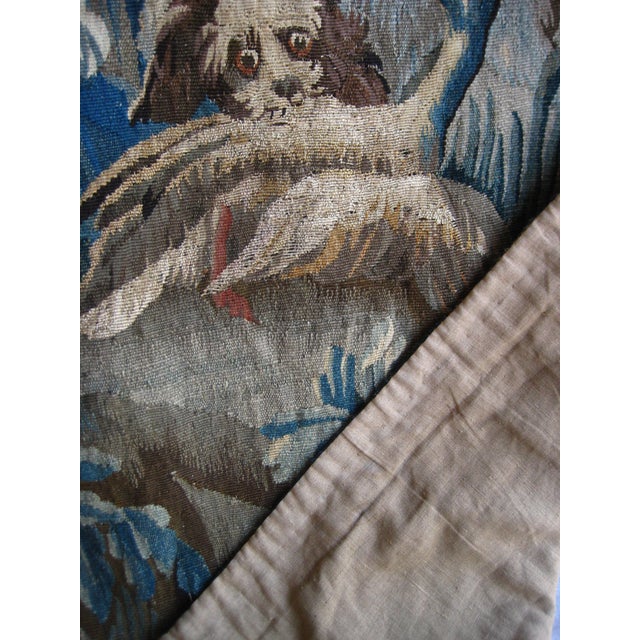French Aubusson Signed Verdure Dog Hunting a Duck Red Flowers Borders Circa 1700 Hundreds For Sale - Image 18 of 18