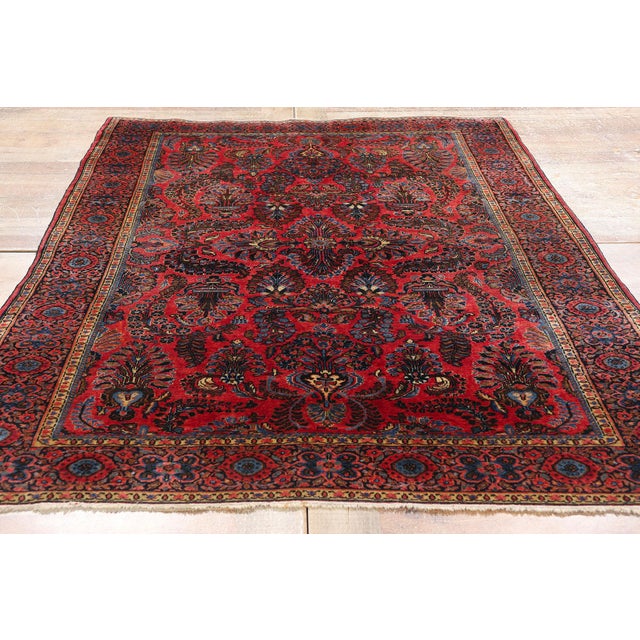 Red Antique Red Persian Sarouk Rug - 04'02 X 06'06 For Sale - Image 8 of 9