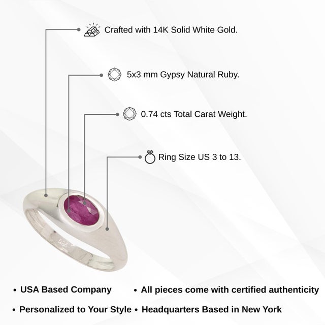 14k White Gold Natural Mozambique Ruby Chic Signet Ring Size 9 For Sale - Image 12 of 16