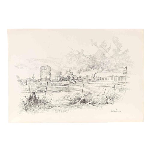 Gaspare De Fiore, Gazometro-Rome, Drawing in Ink, 1974 For Sale