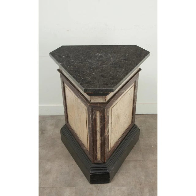 19th Century Large Faux Marble Painted Triangular Pedestal For Sale - Image 10 of 12
