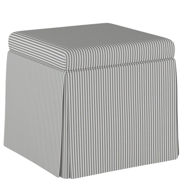 Liza Skirted Storage Ottoman in Charcoal Oxford Stripe For Sale In Chicago - Image 6 of 7