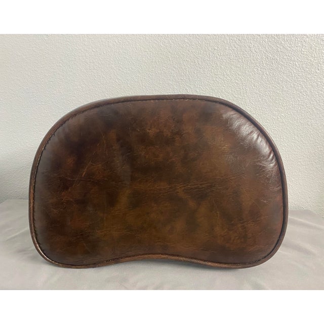 Mid-Century Modern 1960s Vintage Mid-Century Modern Kidney Footstool Dark Brown Pleather Wood Legs For Sale - Image 3 of 12