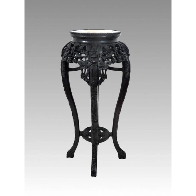Beautifully hand carved fine antique rosewood display stand or table with inset marble top - intricately hand carved frame...
