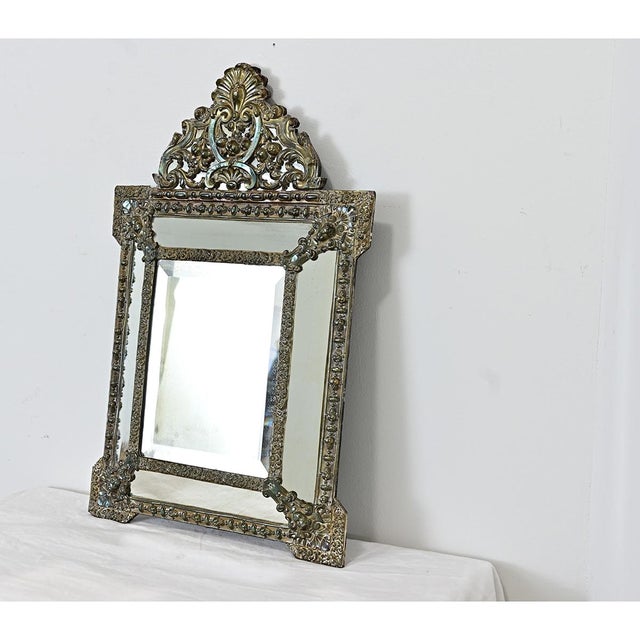 French 19th Century Petite Brass Cushion Mirror For Sale - Image 11 of 11
