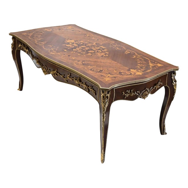 Louis XV French Coffee Table in Floral Marquetry For Sale