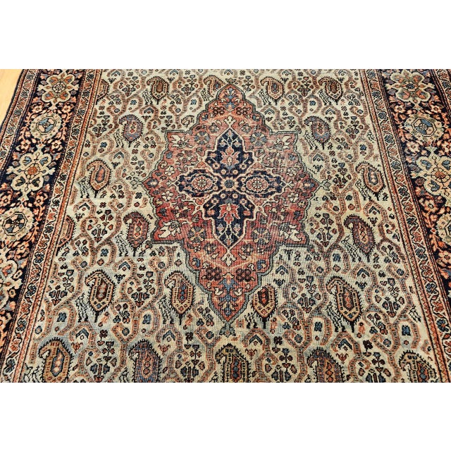 19th Century Persian Farahan Rug, Hand-Knotted Wool, Paisley Pattern, Pale Green & Navy, 4x6 For Sale - Image 12 of 18