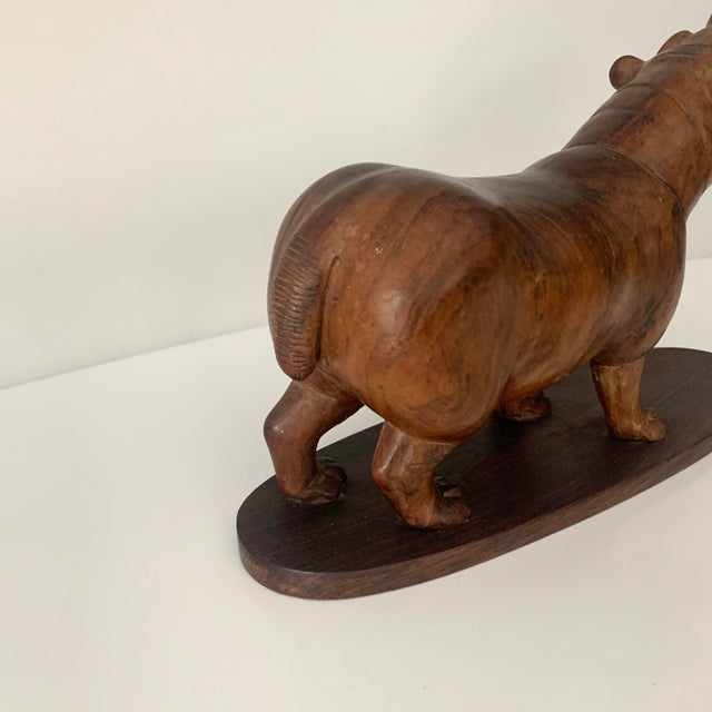 Wood Vintage Hippo Sculpture in Wood For Sale - Image 7 of 10