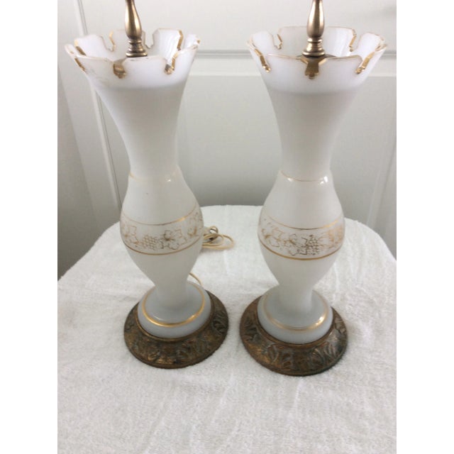 Antique Opaline and Gold Trim Table Lamps - a Pair For Sale In Orlando - Image 6 of 10