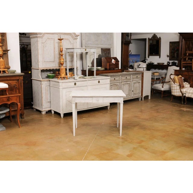Swedish Gustavian Style 1880s Painted Wood Table with Carved Rosettes and Beads For Sale - Image 9 of 13