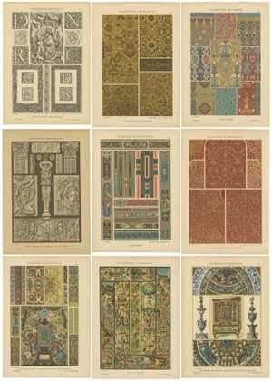 Compilation of German Renaissance Artwork from Der Ornamentenschatz, 1887, Paper, Set of 9