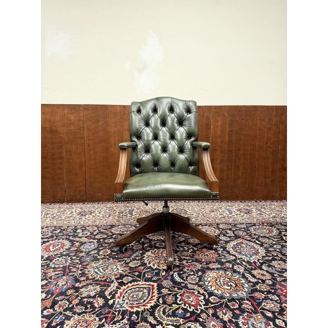 About this English Chesterfield Green Office Chair Classic and Elegant | Antique office chairs in English, Classic and...