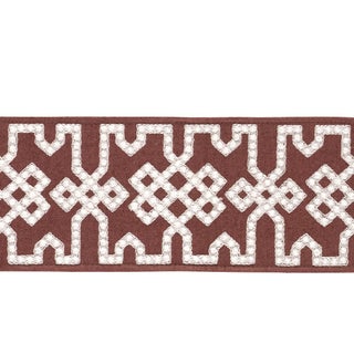 Schumacher Knotted Trellis Tape Trim In Grey On Brown For Sale