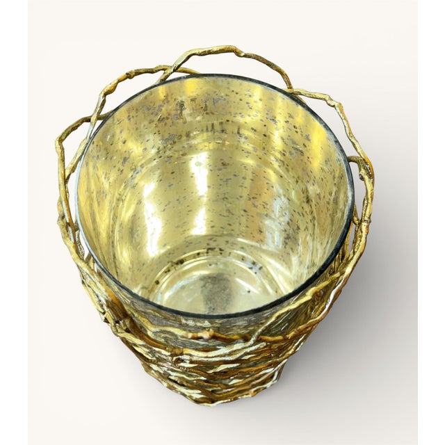 Early 21st Century John Richard Woven Brass and Glass Candle Holders, a Pair For Sale - Image 5 of 7