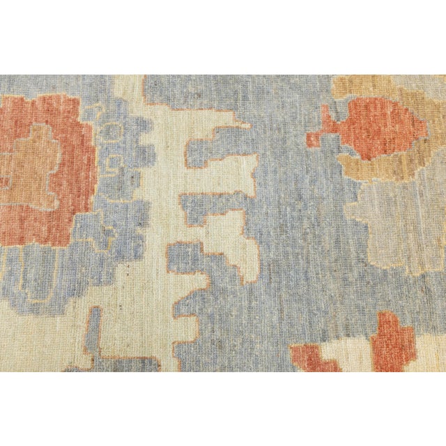 14x17 Hand-Knotted Modern Oushak Rug Premium Hand-Spun Wool Blue/Earth Tones For Sale - Image 9 of 10