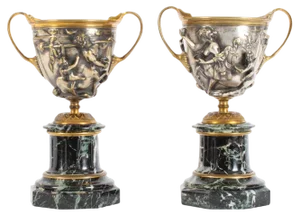 19th Century French Grand Tour Silvered Bronze Pedestal Urns, Set of 2