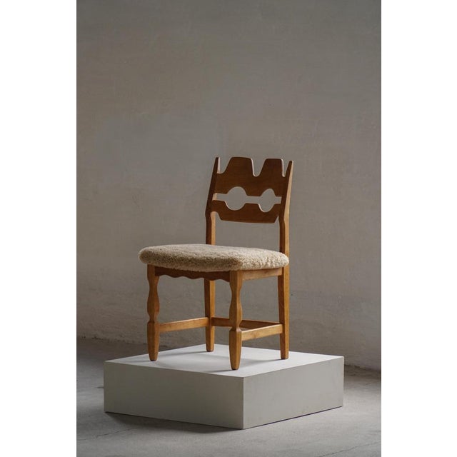 Razorblade Dining Chair in Oak and Lambswool attributed to Henning Kjærnulf, Denmark, 1960s For Sale - Image 3 of 18