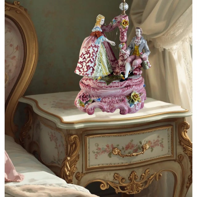 Large Mid-Century D. Poloniato Capodimonte Porcelain Table Lamp Courting Couple Harp For Sale - Image 10 of 18