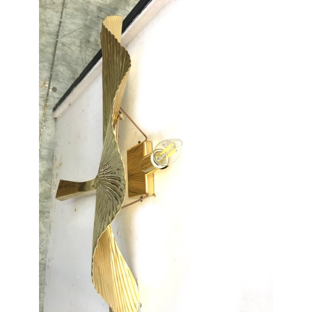 Art Deco Handmade Wall Sconces Lamps in Leaves Brass - Set of 2 For Sale - Image 3 of 9