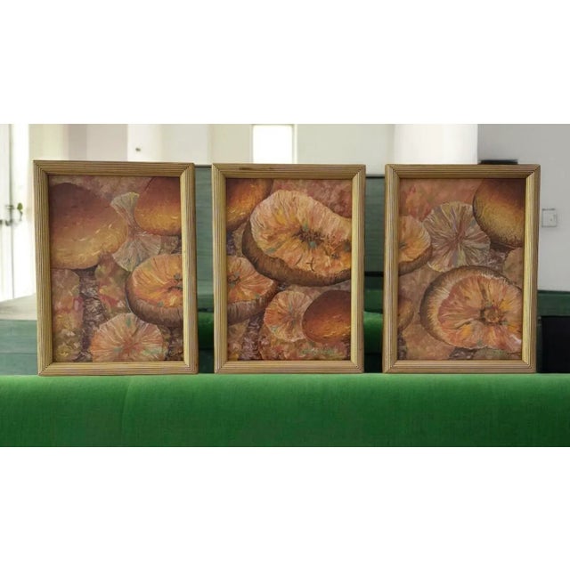 Norman J. Weinstein's "Toadstools - Triptych" pastel artwork with original vintage listing price and artist bio. Each...