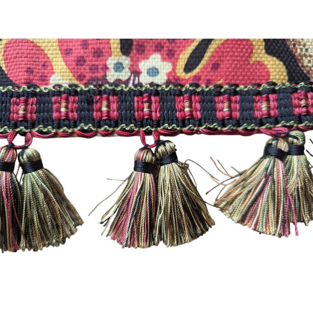 Black Custom Jacobean Valances With Tassel Trim- A Pair For Sale - Image 8 of 12