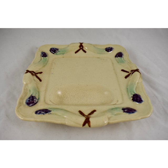 Rustic French Provençal Majolica Square Asparagus Plate For Sale - Image 4 of 10