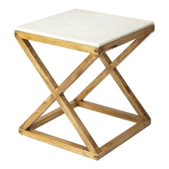 Braylon Marble & Wood End Table, Light Brown For Sale