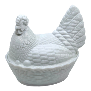 Vintage Milk Glass Hen on Nest Decorative Bowl