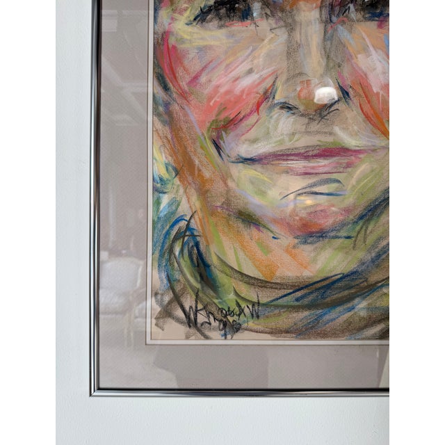 Lavender 1990's Vintage Expressionist Woman Portrait Oil Pastel on Paper, Signed & Framed For Sale - Image 8 of 12