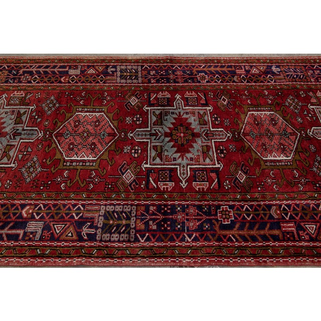 Textile 1960s Vintage Persian Heriz Handmade Red Medallion Wool Runner For Sale - Image 7 of 16