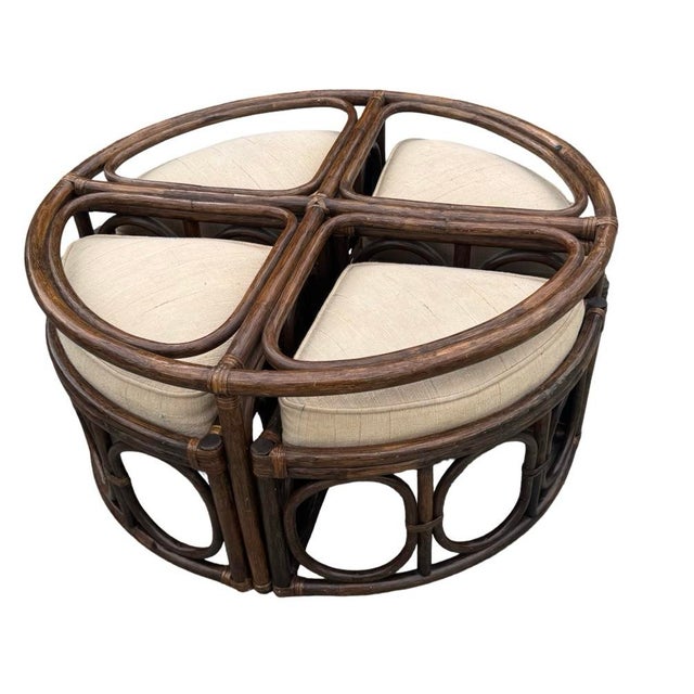Coastal Vintage Alexvale Rattan 4-Piece Nesting Chair & Glass-Top Cocktail Table Set For Sale - Image 3 of 9