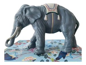 Blue Porcelain Elephant Figurine Tasseled Harness