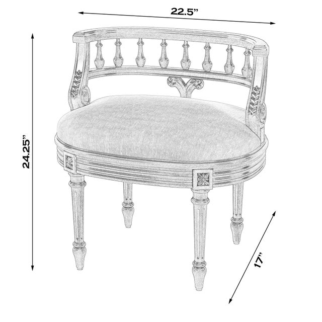Traditional Hathaway 22.5 in. W Oval Upholstered and Wood Traditional Vanity Seat, Cottage White For Sale - Image 3 of 9